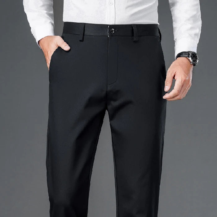 Men's Lightweight Business Casual Pants – Stretch Quick-Dry Straight Leg Trousers in Black & Deep Blue