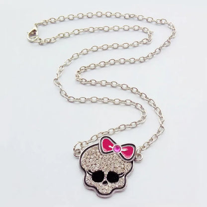 Rhinestone Skull Bow Tie Necklace - Sweet Cool Spicy Girl Gothic Pendant Jewelry