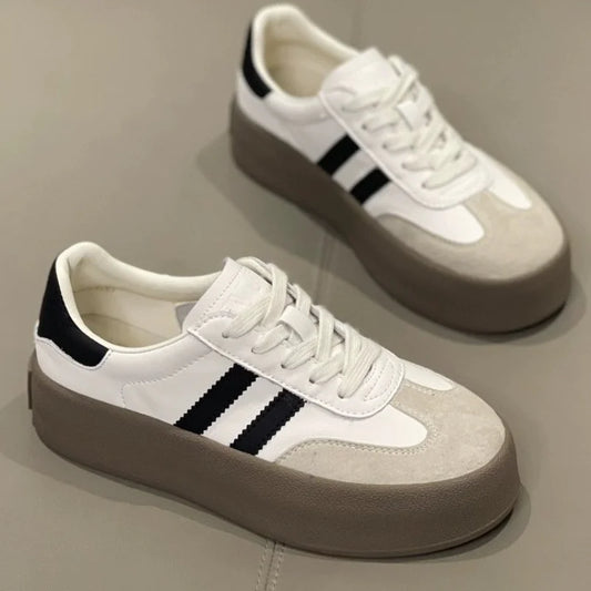 2024 Women's Sports Shoes - Thick Sole Casual Board Shoes with Soft Cowhide & Training Increase