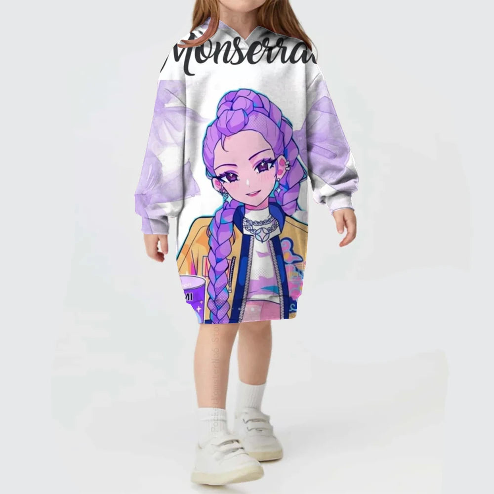 KPop Demon Hunters Hoodie Dress — Rumi Cute Cartoon Sweatshirt Pullover for Girls, Long Sleeve Autumn Y2K Sportswear