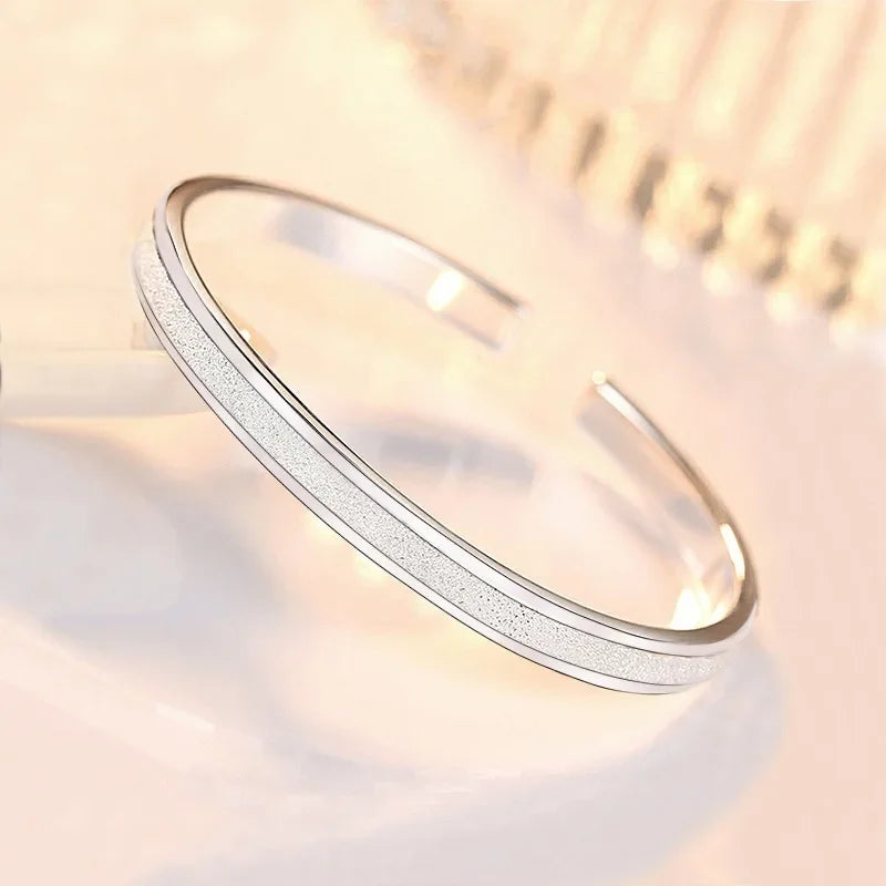 Women’s 925 Sterling Silver Open Cuff Bangle – Adjustable Charm Bracelet for Wedding Party Fashion Jewelry