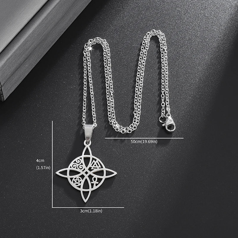 Witchcraft Witch Knot Necklace - Irish Trinity Knot Triple Spiral Pendant, Stainless Steel Ankh Cross Pentagram Amulet Jewelry