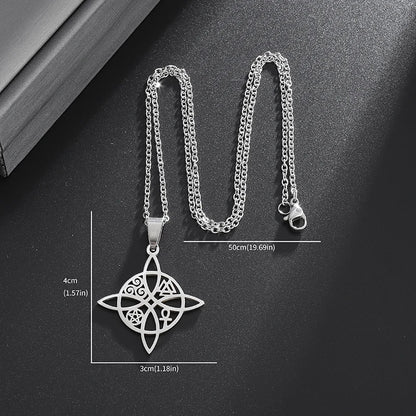 Witchcraft Witch Knot Necklace - Irish Trinity Knot Triple Spiral Pendant, Stainless Steel Ankh Cross Pentagram Amulet Jewelry