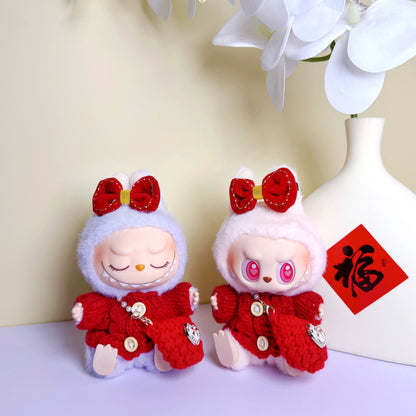17cm Labubu Plush Doll Clothes – Macaron Outfit, Hair Accessories, DIY Clothing for V1 V2 Dolls & Kids Gift
