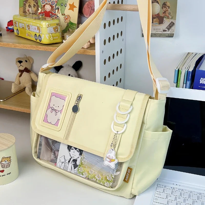 Y2K Transparent Ita Crossbody Bag – DIY Badge Display School Bag for Teenage Girls