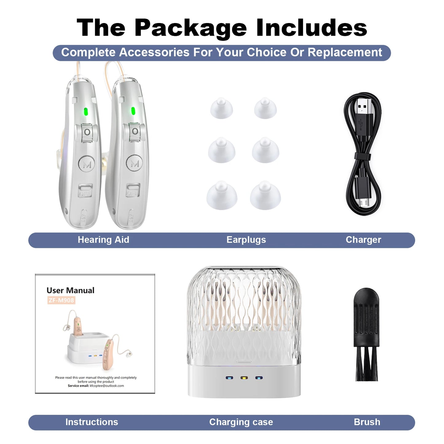 Rechargeable USB Hearing Aid – Behind-the-Ear Sound Amplifier, Noise Cancelling, Elderly Deaf Care with Charging Case