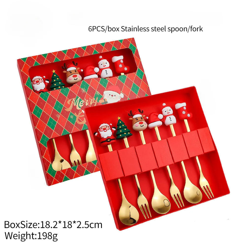 2/4/6 Pcs Christmas Fork and Spoon Set – Stainless Steel Creative Tableware | Coffee, Tea, and Dessert Forks and Spoons Gift Set
