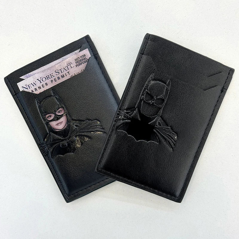 Leather Bat Wallet — Personalized Superhero Mask Card Holder, Bat ID Heroic Wallet Gift