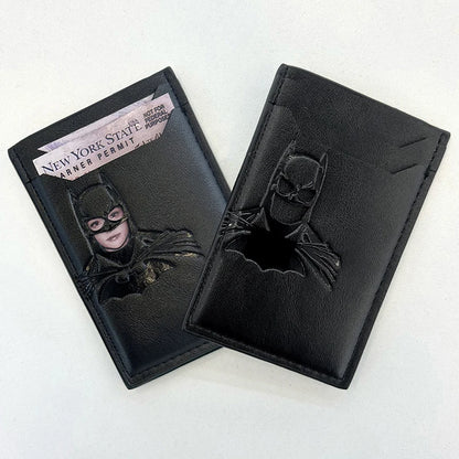Leather Bat Wallet — Personalized Superhero Mask Card Holder, Bat ID Heroic Wallet Gift