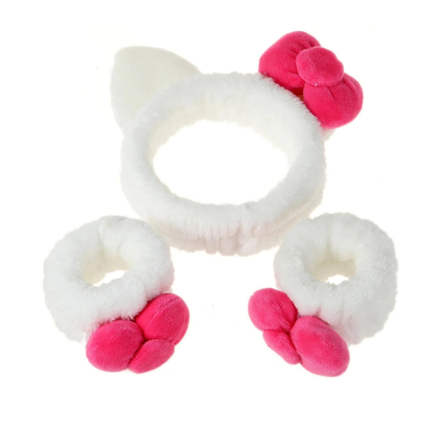 Plush Cat Ear Hair Set - 3PCS Fuzzy Headband & Scrunchies Hair Accessories