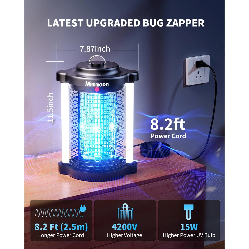 Minimoon Bug Zapper - 4200V Outdoor Electric Mosquito & Fly Trap with Dual LED Light