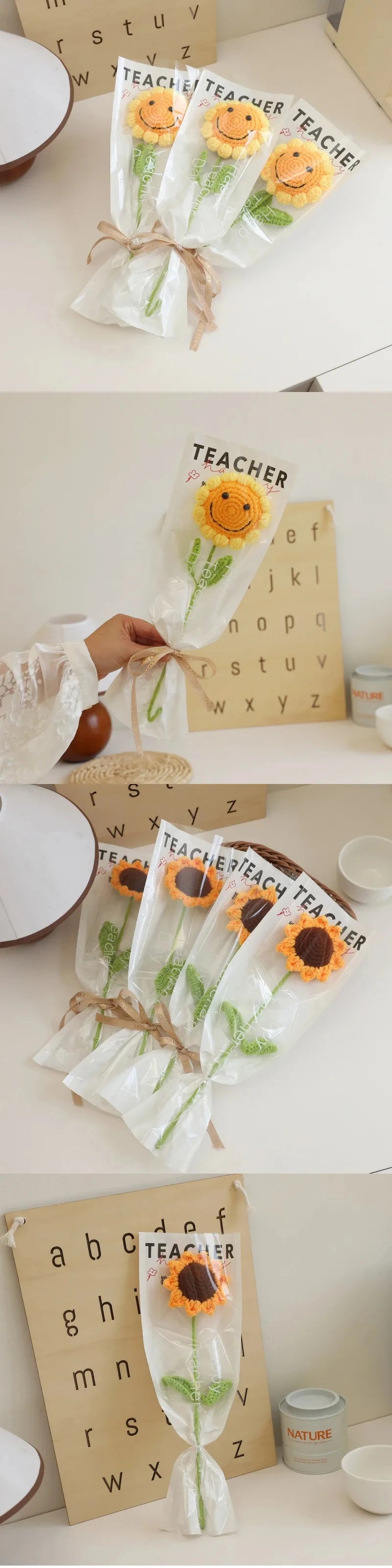 Hand-Woven Sunflower Bouquet – Creative Wool Knitted Flowers for Decorations, Teacher’s Day, Mother’s Day & Birthday Gifts