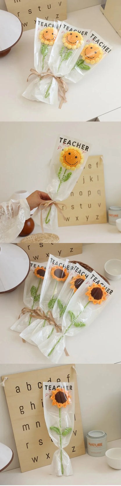 Hand-Woven Sunflower Bouquet – Creative Wool Knitted Flowers for Decorations, Teacher’s Day, Mother’s Day & Birthday Gifts