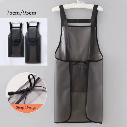 Waterproof PVC Kitchen Apron - Oil-Resistant, Dirt-Proof Cleaning and Household Work Apron in Black or Transparent Style
