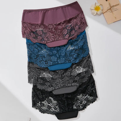Women’s Lace Briefs 4-Piece Set - Soft Breathable Ruffle Trim Panties for Comfortable Daily Wear S-4XL