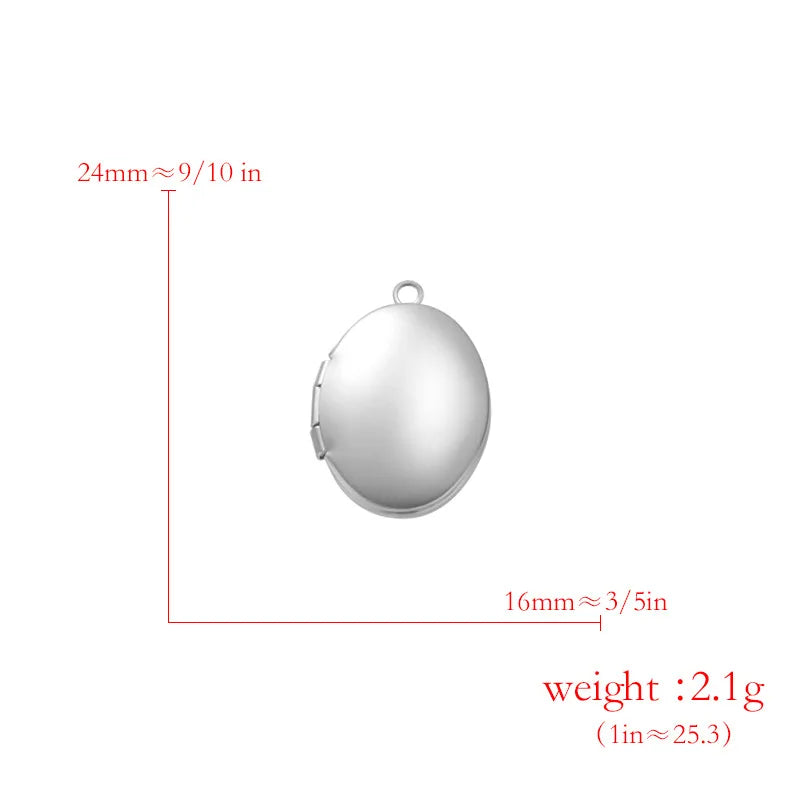 Stainless Steel Photo Locket Charms - 5-Piece Heart, Round & Square Memory Pendant Set