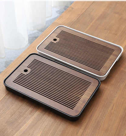 Square Bamboo Tea Tray with Drainage — Elegant Kung Fu Tea Set Tablett for Adults, Simple Chaban Tray for Tea Parties