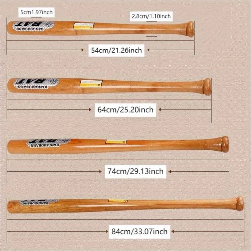 Solid Ash & Locust Wood Baseball Bat – 54/64/74/84cm Hardwood Bat for Baseball, Softball & Family Defense