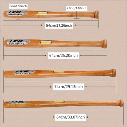 Solid Ash & Locust Wood Baseball Bat – 54/64/74/84cm Hardwood Bat for Baseball, Softball & Family Defense