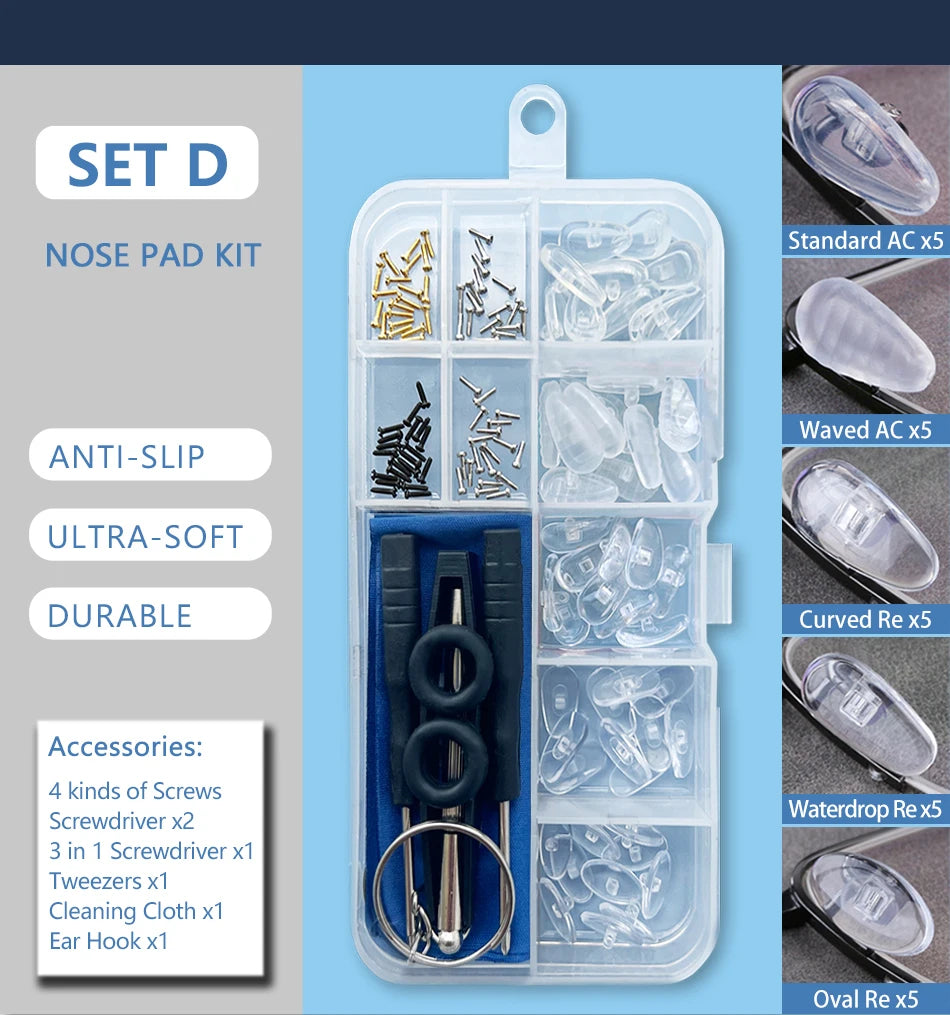 Silicone Air Chamber Nose Pads for Glasses | Anti-Slip Screw-In Eyewear Support & Accessories Kit