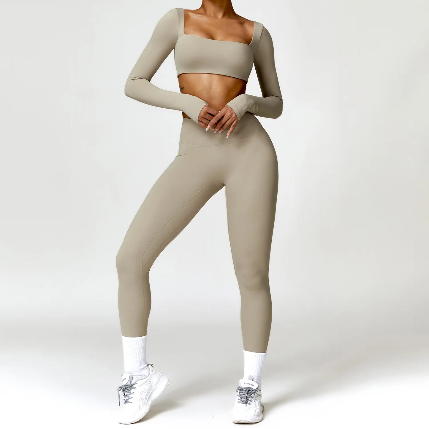 2Pcs Women's Yoga Sports Set - Quick Dry Long Sleeve Workout Tracksuit for Gym & Running