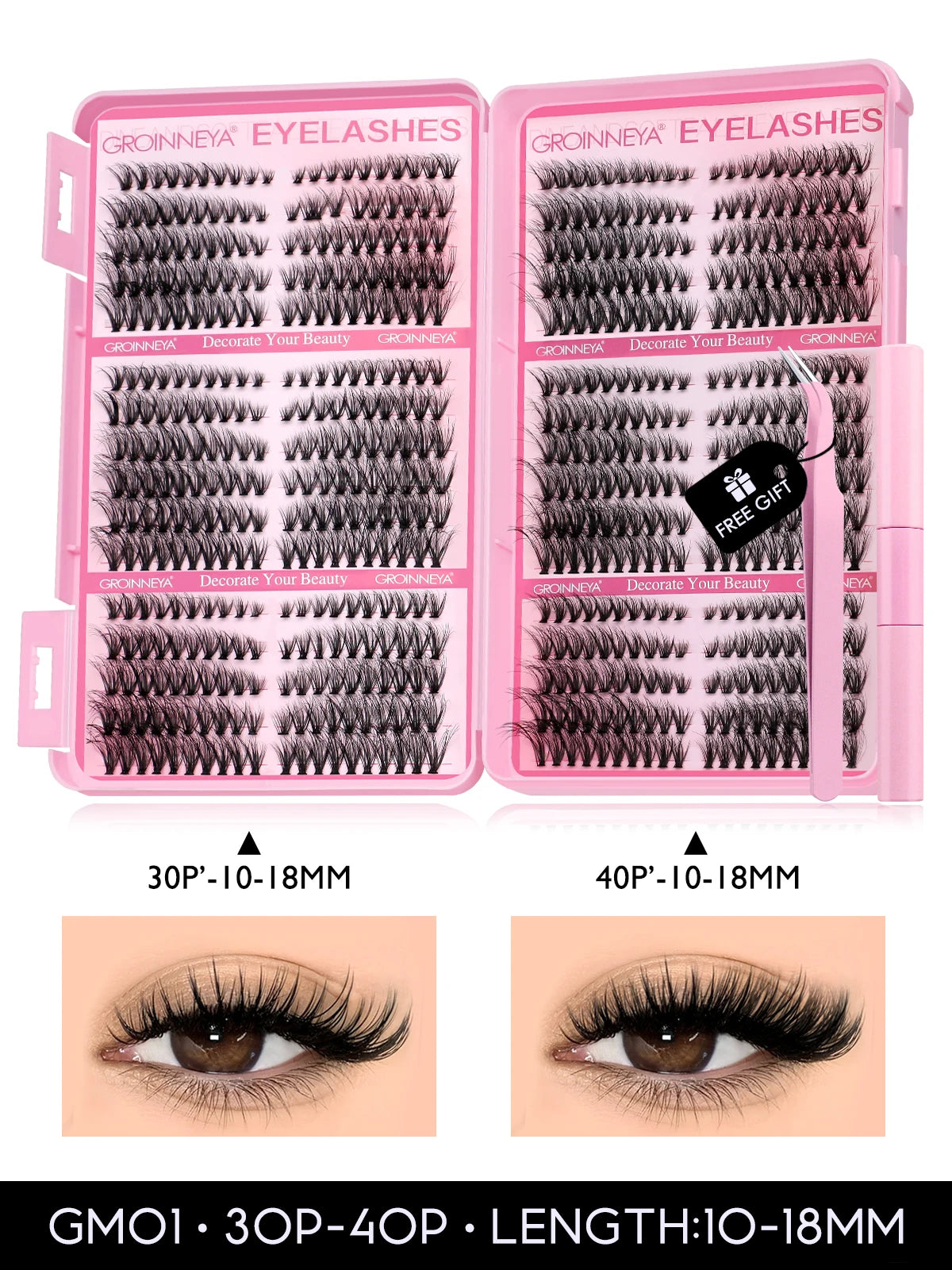 GROINNEYA Cat Lash Clusters Kit – 640pcs with Lash Bond & Seal, DIY Eyelash Extensions for Home Use