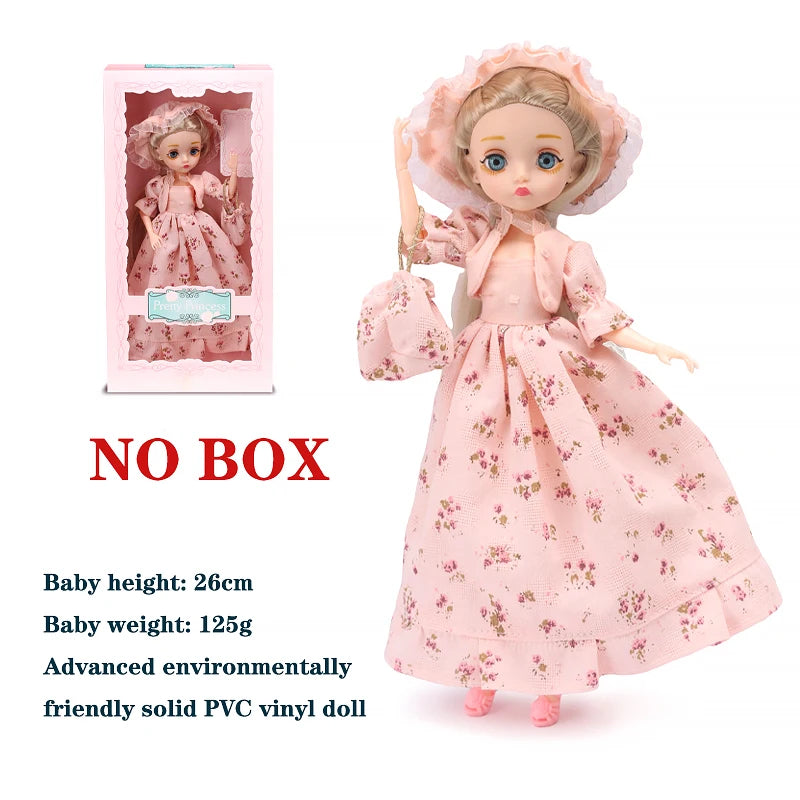 Slim 26cm BJD Doll for Girls – 13 Movable Joints with Princess Outfit, Blue Eyes & Eyelash Accessories