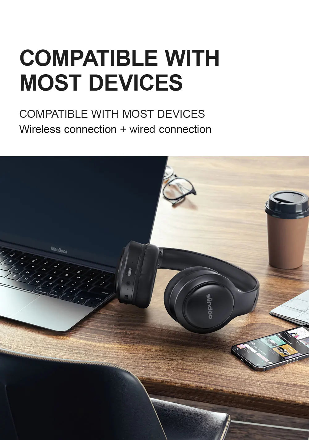 Siindoo JH919 Wireless Bluetooth Headphones - Foldable Stereo Earphones, Super Bass, Noise Reduction Mic for Laptop, PC, TV