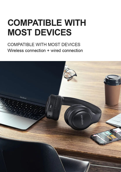 Siindoo JH919 Wireless Bluetooth Headphones - Foldable Stereo Earphones, Super Bass, Noise Reduction Mic for Laptop, PC, TV
