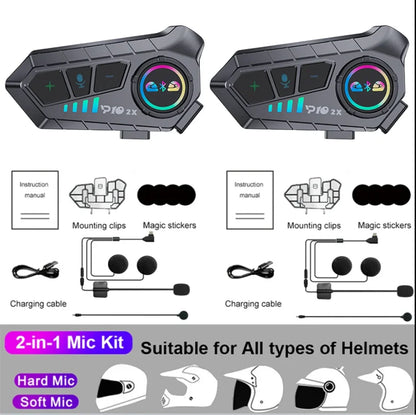 Kebidumei YP10 2X Wireless Bluetooth 5.3 Motorcycle Helmet Intercom – Waterproof Headset with 300m Range Speaker Earphones