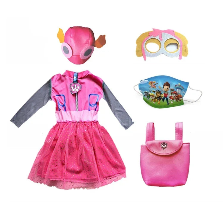 Anime Dog Patrol Kids Costume Set – Tops, Pants, Backpack & Hat for Marshall, Chase, Skye, Zuma, Rubble Halloween Cosplay