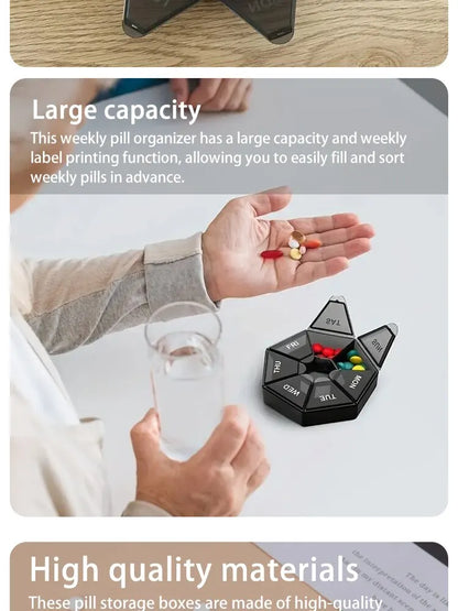 2Pcs 7-Day Pill Storage Box – Mini Travel Medicine Dispenser with 7 Compartments, Plastic Sealer Box