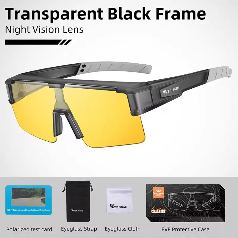 WEST BIKING Large Frame Cycling Glasses — Polarized Photochromic Sunglasses Fit Over Myopic Goggles