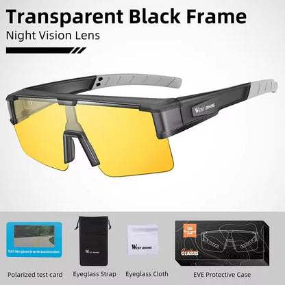 WEST BIKING Large Frame Cycling Glasses — Polarized Photochromic Sunglasses Fit Over Myopic Goggles
