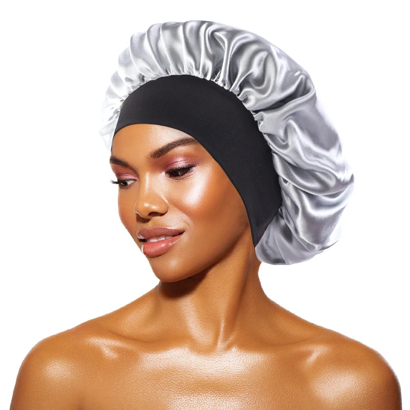 Women's Satin Wide-Brimmed Bonnet – Unisex Night Sleeping & Bathing Head Wrap with Elastic Band for Hair Care