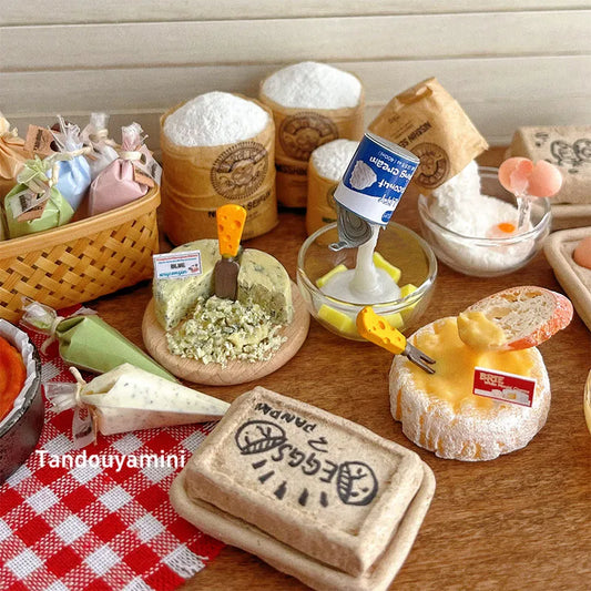 Miniature Kitchen Scene Props – Eggs, Flour & Cake for 1:6 1:8 1:12 BJD & Blythe Dollhouse DIY Accessories