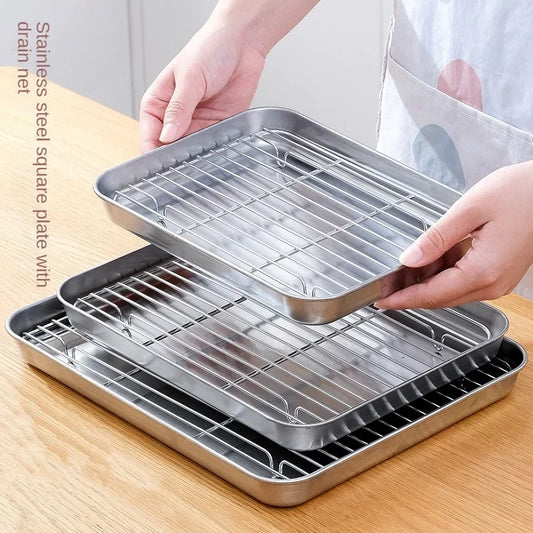 430 Stainless Steel BBQ Grill Pan - Oven Safe Square Roasting & Drip Tray