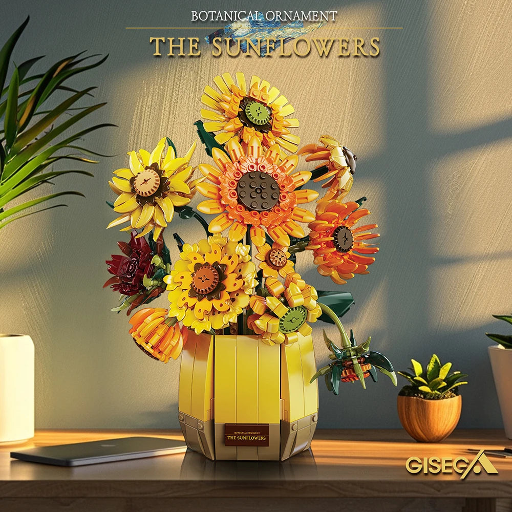 1328PCS Sunflower Building Blocks Set – Creative Flower Bouquet Vase Model for Home Decor & Kids Gifts