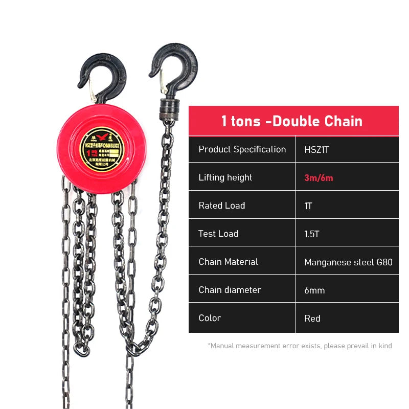 3M Heavy Duty Manual Chain Hoist - Hand Chain Block with Hook for Industrial & Construction Lifting
