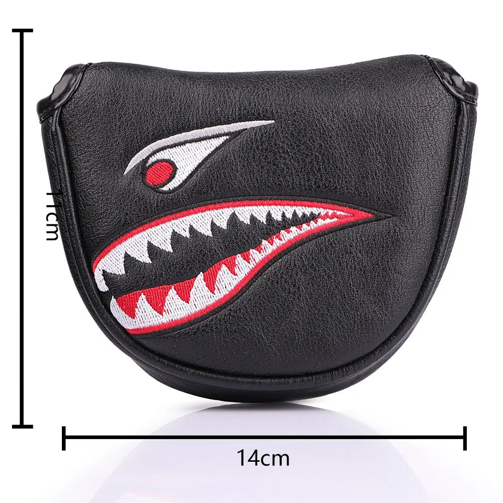 Black PU Shark Embroidery Golf Club Mallet Putter Head Cover – Magnetic Closure for Protection