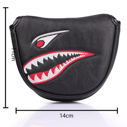 Black PU Shark Embroidery Golf Club Mallet Putter Head Cover – Magnetic Closure for Protection