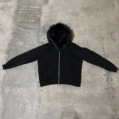 Streetwear Y2K Zip-Up Hoodie – Oversized Grunge Goth Graphic Print Retro Punk Hip Hop Sweatshirt
