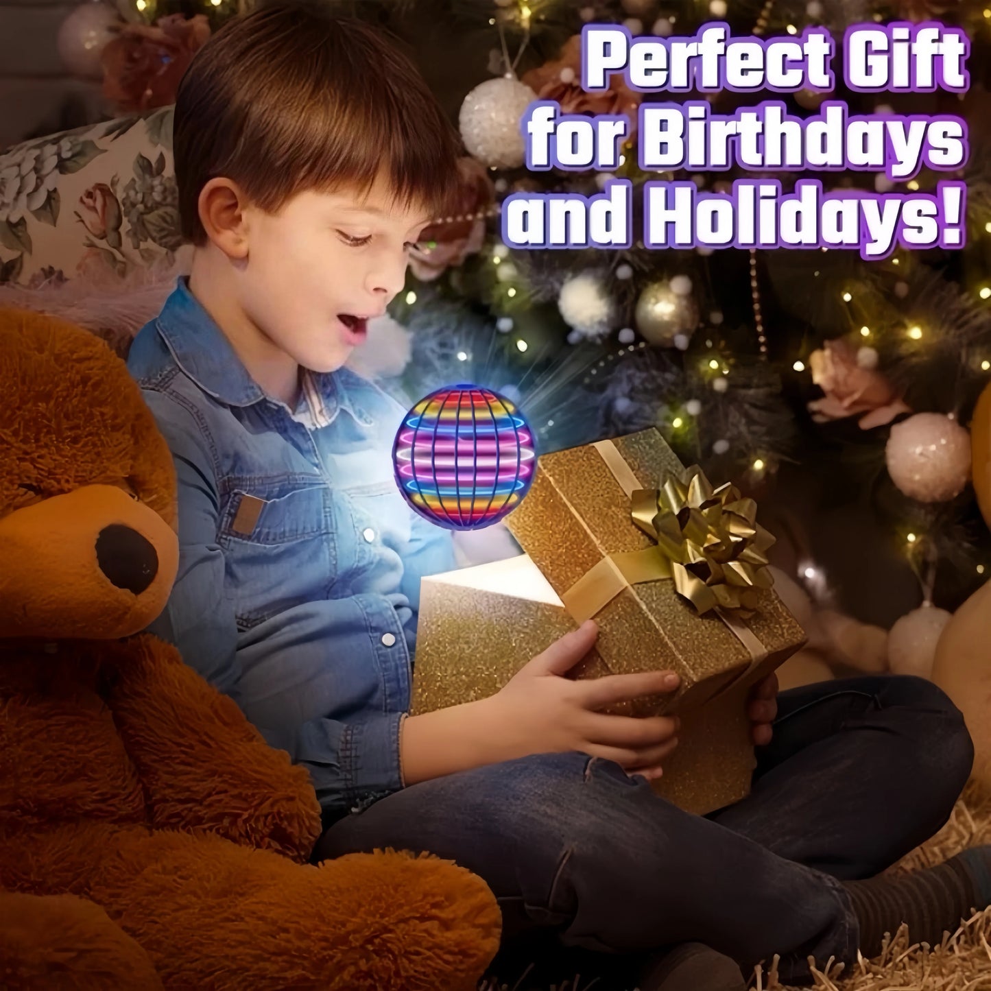Flying Boomerang Ball with LED Lights – Magic Hover Flyorb Drone Spinner Toy for Kids Gifts