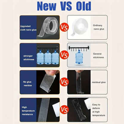 Heavy Duty Nano Double-Sided Tape - Transparent Waterproof Removable Strong Adhesive Mounting Tape for Home & Office
