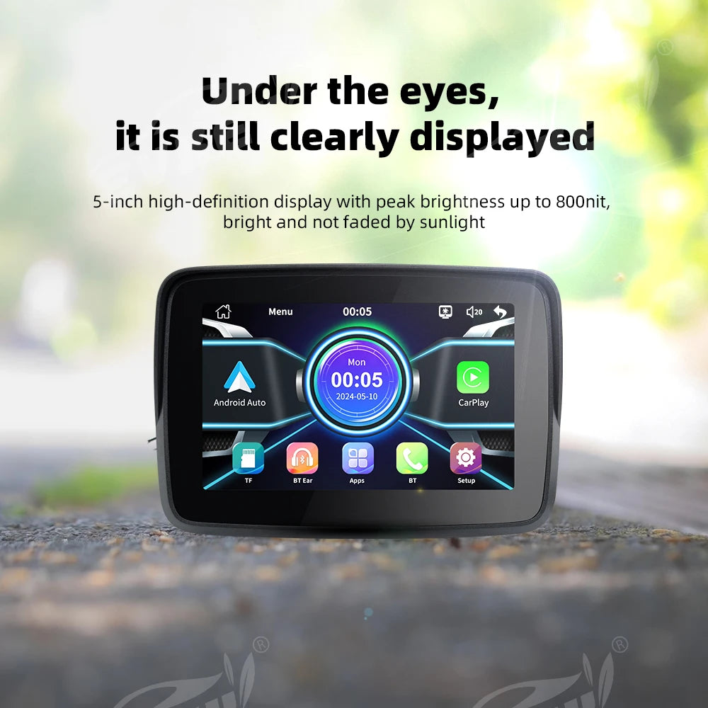 EVKEY MTC13 Motorcycle Navigation Display - Waterproof CarPlay Screen, Portable Wireless Monitor with Android Auto