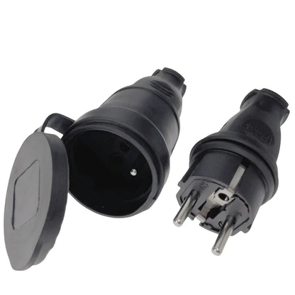 France Waterproof 16A Schuko Male Plug to Female Socket Adapter – 250V 4000W Industrial Electrical Power Connector, Heavy Duty Waterproof Plug Socket