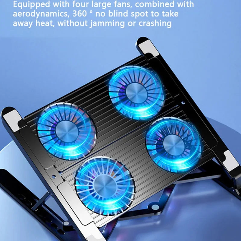 New Foldable Laptop Cooler Base Stand - Portable Cooling Pad with 4 Fans, Adjustable for 13-17.3 Inch Notebooks