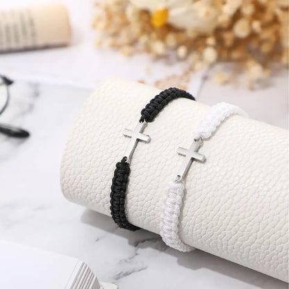 UILZ Creative Stainless Steel Cross Bracelet - Hand-Woven Adjustable Colored String, Couple Versatile Jewelry