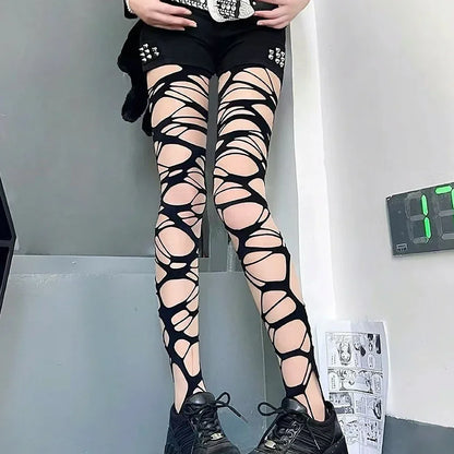 Fashion Punk Spider Web Tights – Sexy Lolita Gothic Black Mesh Stockings for Women Y2K Style