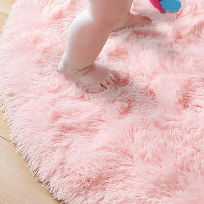 Super Soft Plush Round Rug - Fluffy Thick-Pile Carpet for Bedroom, Living Room, Kids Room & Salon Decor